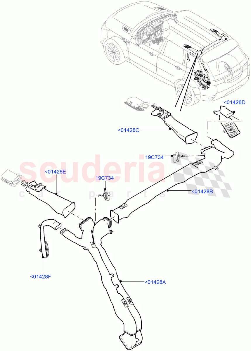 Air Vents, Louvres And Ducts (Internal Components, Headliner) (Premium Air Con Hybrid Front/Rear, With Air Conditioning - Front/Rear) ((V) TOJA999999) of Land Rover Land Rover Range Rover Sport (2014+) [3.0 DOHC GDI SC V6 Petrol]
