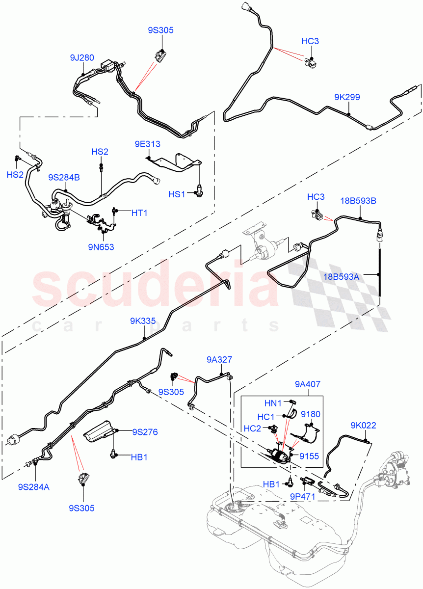 Fuel Lines (2.0L AJ20P4 Petrol E100 PTA, Itatiaia (Brazil), Pet Tank - Flex Fuel) of Land Rover Land Rover Range Rover Evoque (2019+) [2.0 Turbo Petrol AJ200P]