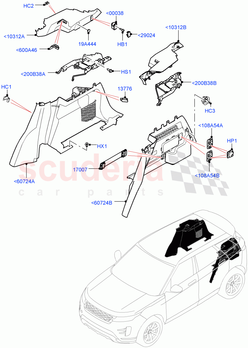 Side Trim (Luggage Compartment) (Halewood (UK)) of Land Rover Land Rover Range Rover Evoque (2019+) [1.5 I3 Turbo Petrol AJ20P3]