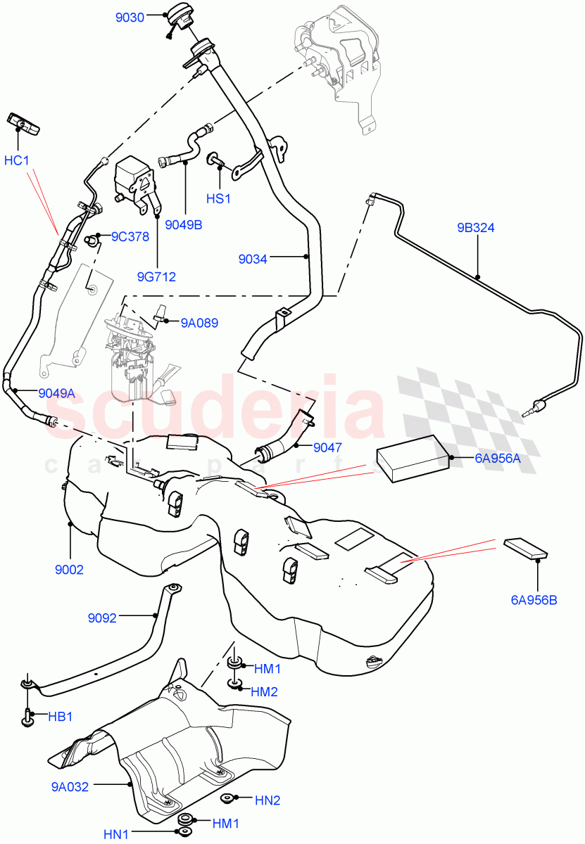 Fuel Tank & Related Parts (2.0L I4 Mid DOHC AJ200 Petrol, Pet Tank With Leak Det - Lrg Filter, Petrol Tank With Leak Detection, 2.0L I4 High DOHC AJ200 Petrol) ((V) TOJA999999) of Land Rover Land Rover Range Rover Velar (2017+) [2.0 Turbo Petrol AJ200P]