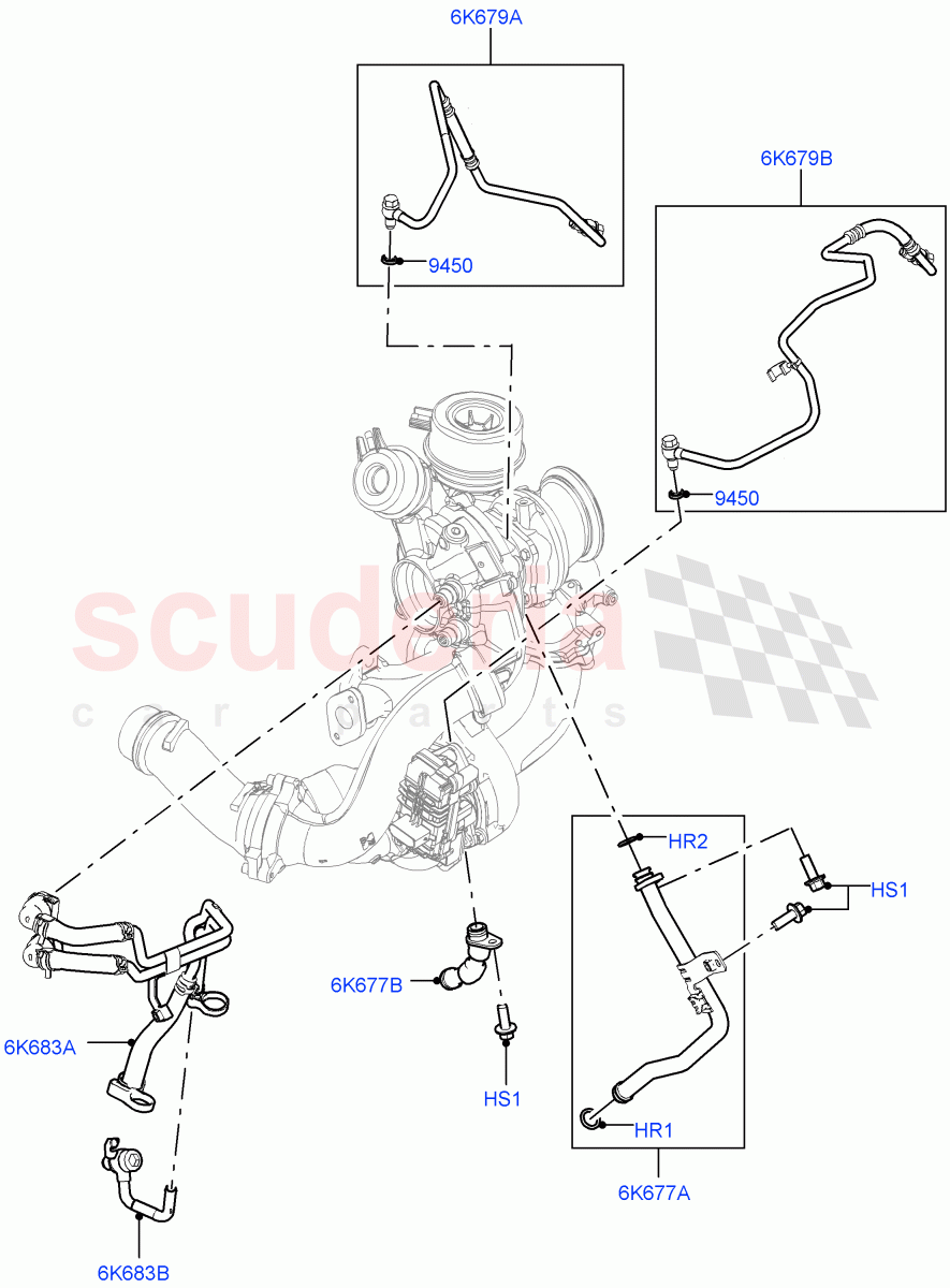 Turbocharger (Lubrication And Cooling) (2.0L I4 DSL HIGH DOHC AJ200, Itatiaia (Brazil)) ((V) FROMJT000001) of Land Rover Land Rover Range Rover Evoque (2012-2018) [2.0 Turbo Diesel]