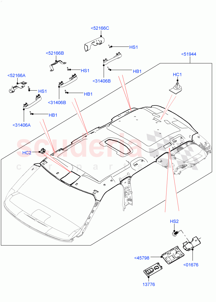 Headlining And Sun Visors (Solihull Plant Build) (Less Panorama Roof, Version - Core, With 5 Seat Configuration, With 7 Seat Configuration) ((V) FROMHA000001) of Land Rover Land Rover Discovery 5 (2017+) [3.0 Diesel 24V DOHC TC]