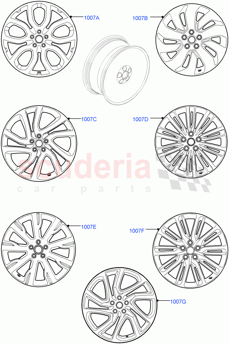 Spare Wheel (Solihull Plant Build) (Spare Wheel - Conventional Alloy, 22" Full Size Spare Wheel, 19" Full Size Spare Wheel, 20" Full Size Spare Wheel, With Conventional Alloy Spare Wheel, 21" Full Size Spare Wheel) ((V) FROMHA000001) of Land Rover Land Rover Discovery 5 (2017+) [3.0 Diesel 24V DOHC TC]