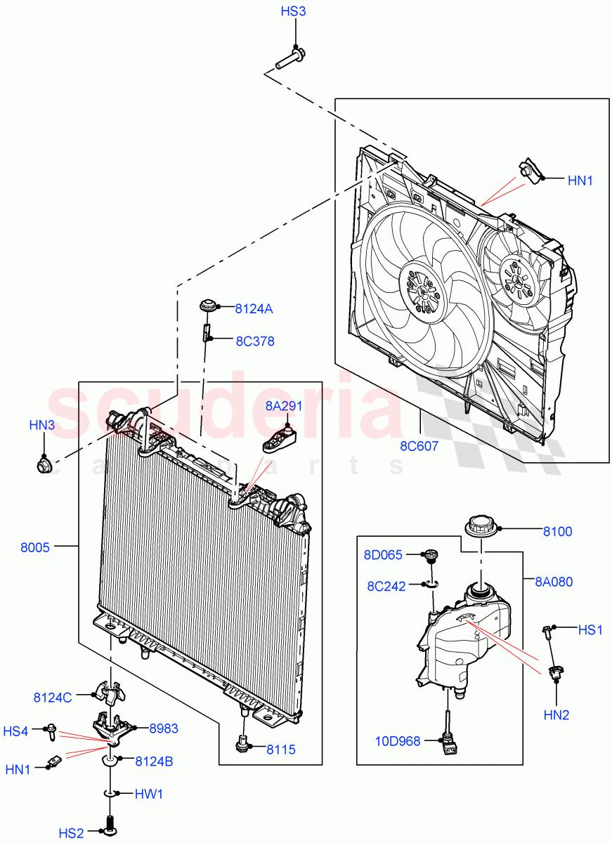 Radiator/Coolant Overflow Container (Nitra Plant Build) (2.0L I4 High DOHC AJ200 Petrol, 2.0L AJ200P Hi PHEV) of Land Rover Land Rover Defender (2020+) [2.0 Turbo Petrol AJ200P]
