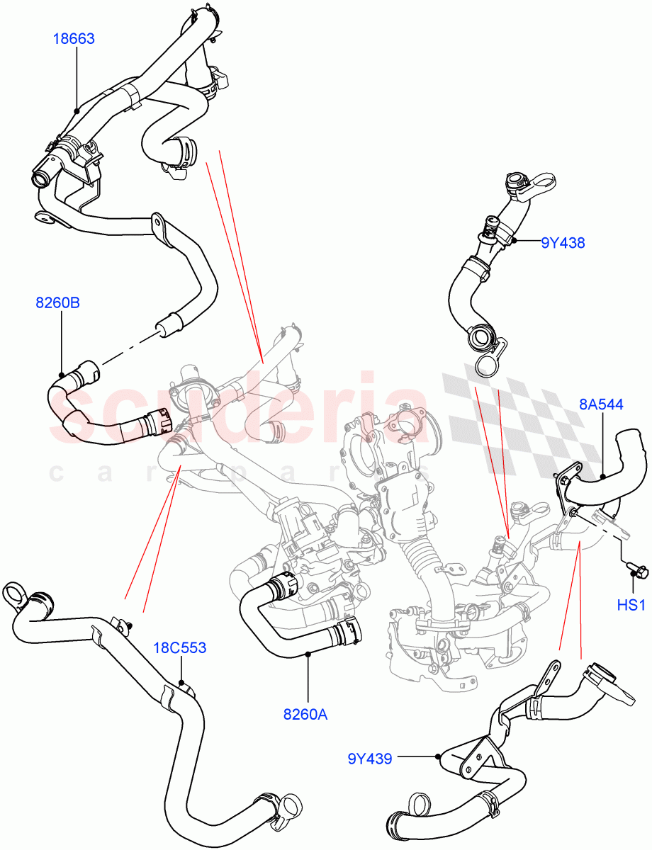 EGR Cooling System (2.0L I4 DSL HIGH DOHC AJ200, EU6 + DPF Emissions, Stage V Plus DPF, Proconve L6 Emissions) ((V) FROMJH000001) of Land Rover Land Rover Range Rover Evoque (2012-2018) [2.0 Turbo Diesel]