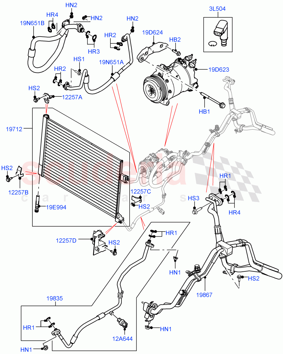 Air Conditioning Condensr/Compressr (Front) (3.0 V6 D Gen2 Twin Turbo) of Land Rover Land Rover Range Rover Velar (2017+) [3.0 I6 Turbo Diesel AJ20D6]