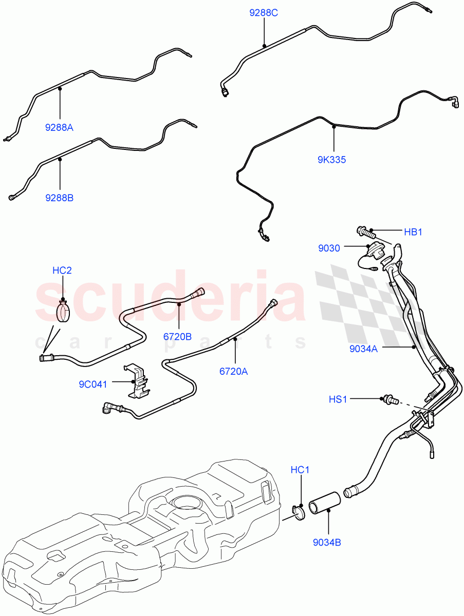 Fuel Tank & Related Parts (Page B, With 3 Vent Pipes, Vehicles With Original Fuel Tank) (Lion Diesel 2.7 V6 (140KW)) ((V) TO9A999999) of Land Rover Land Rover Range Rover Sport (2005-2009) [2.7 Diesel V6]