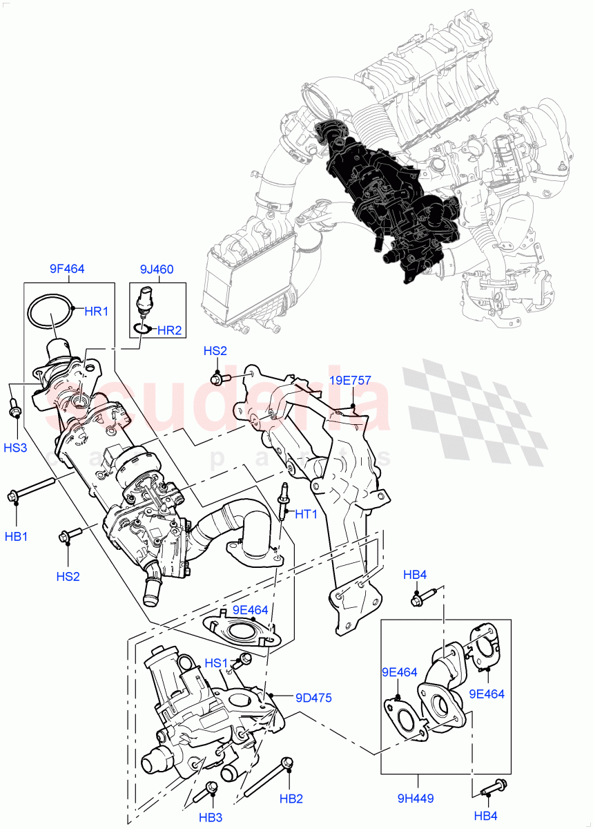 Exhaust Gas Recirculation (High Pressure EGR) (2.0L AJ20D4 Diesel Mid PTA, Halewood (UK), 2.0L AJ20D4 Diesel LF PTA, 2.0L AJ20D4 Diesel High PTA) of Land Rover Land Rover Range Rover Evoque (2019+) [2.0 Turbo Diesel]