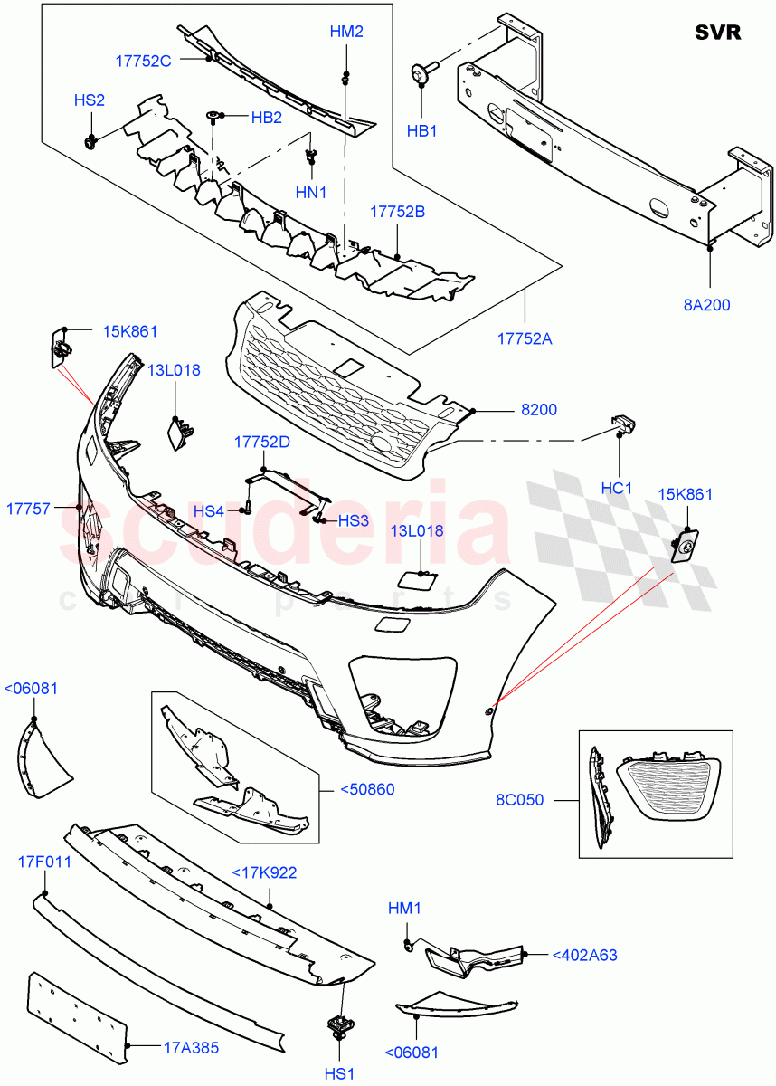 Radiator Grille And Front Bumper (SVR Version, SVR) ((V) FROMJA000001) of Land Rover Land Rover Range Rover Sport (2014+) [5.0 OHC SGDI SC V8 Petrol]