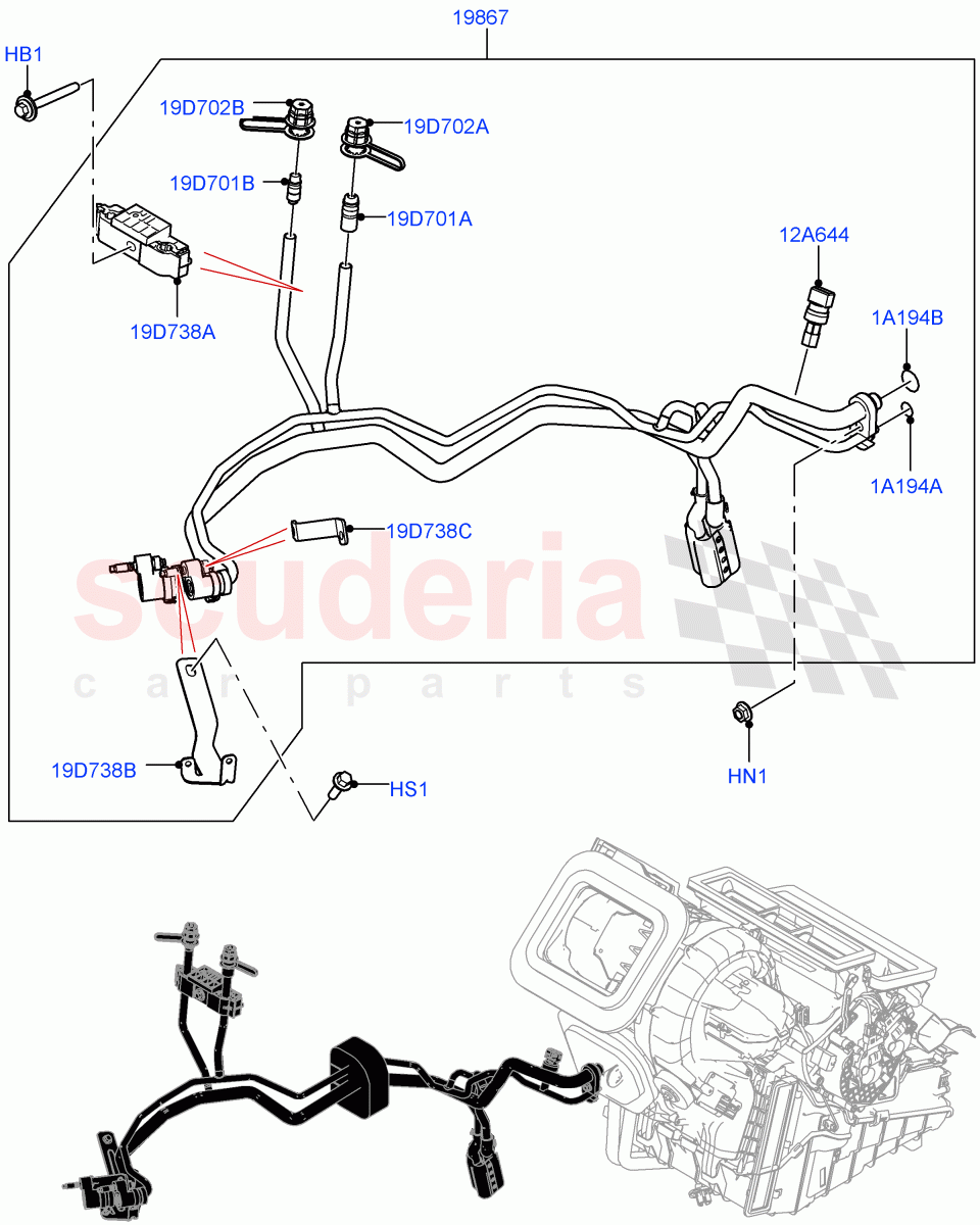 Air Conditioning System (Halewood (UK), Climate Control - Chiller Unit, A/C HF01234YF w/o Intrnl HT Exchng, Electric Engine Battery-MHEV, Less Electric Engine Battery) ((V) FROMNH000001) of Land Rover Land Rover Discovery Sport (2015+) [1.5 I3 Turbo Petrol AJ20P3]