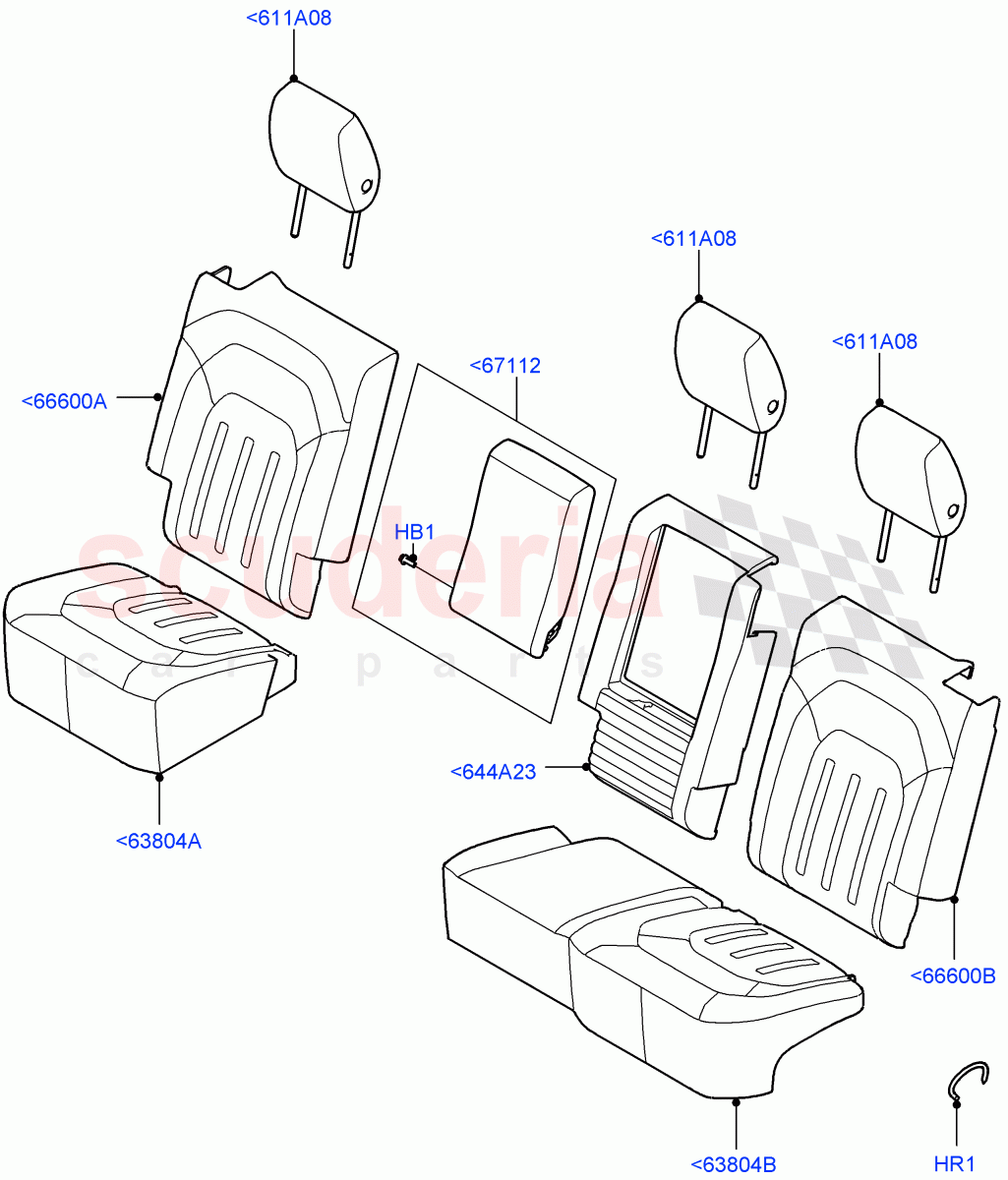 Rear Seat Covers (Standard Wheelbase, Taurus Leather/Perf Fabric (Dynamic), 60/40 Load Through With Slide) ((V) FROMM2000001) of Land Rover Land Rover Defender (2020+) [3.0 I6 Turbo Diesel AJ20D6]