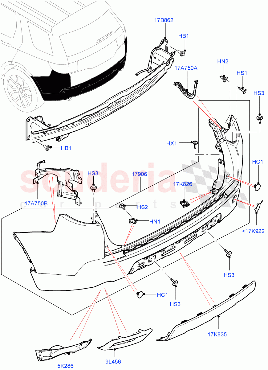 Rear Bumper (Itatiaia (Brazil), Rear Bumper Body Coloured Plastic) ((V) FROMGT000001) of Land Rover Land Rover Discovery Sport (2015+) [2.0 Turbo Petrol AJ200P]