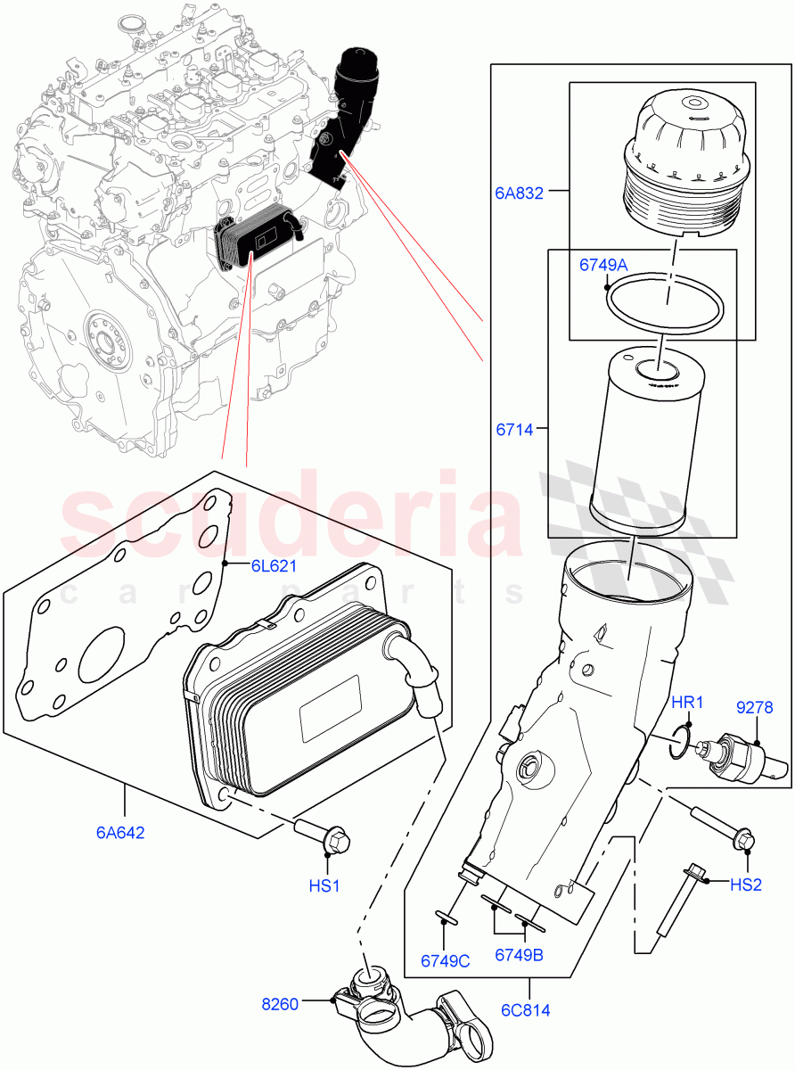 Oil Cooler And Filter (2.0L I4 High DOHC AJ200 Petrol, Changsu (China), 2.0L I4 Mid DOHC AJ200 Petrol) of Land Rover Land Rover Range Rover Evoque (2012-2018) [2.0 Turbo Petrol AJ200P]