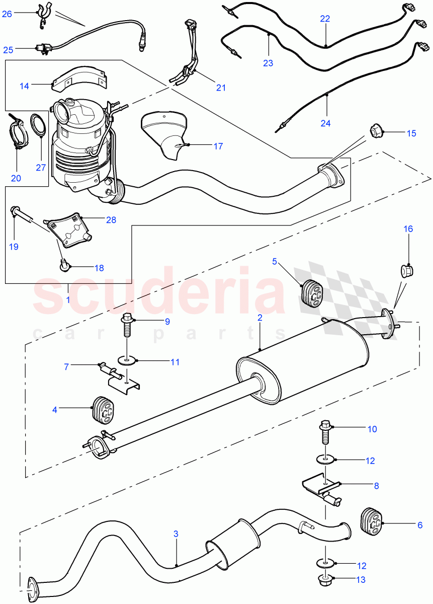 Exhaust System (130" Wheelbase) ((V) FROMCA000001) of Land Rover Land Rover Defender (2007-2016)