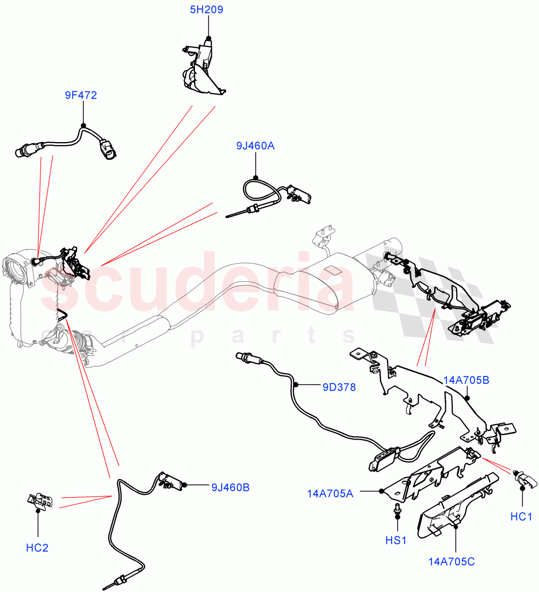 Exhaust Sensors And Modules (Solihull Plant Build) (2.0L I4 DSL HIGH DOHC AJ200, EU6 + DPF Emissions, 2.0L I4 DSL MID DOHC AJ200) ((V) FROMHA000001) of Land Rover Land Rover Discovery 5 (2017+) [2.0 Turbo Diesel]