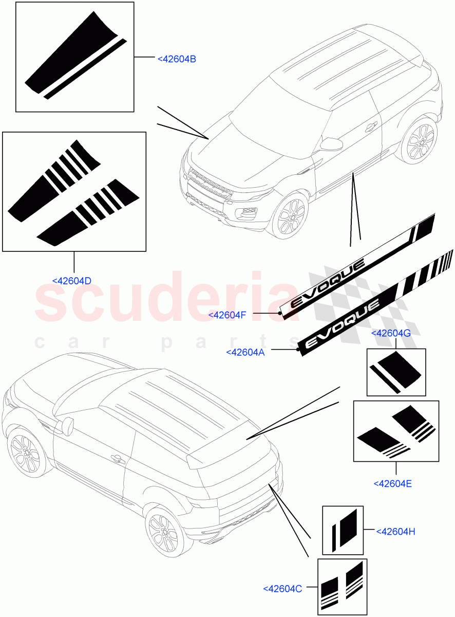 Exterior Body Styling Items (Decal Stripes, Accessory) (Halewood (UK), Itatiaia (Brazil)) ((V) FROMFH000001) of Land Rover Land Rover Range Rover Evoque (2012-2018) [2.0 Turbo Petrol GTDI]