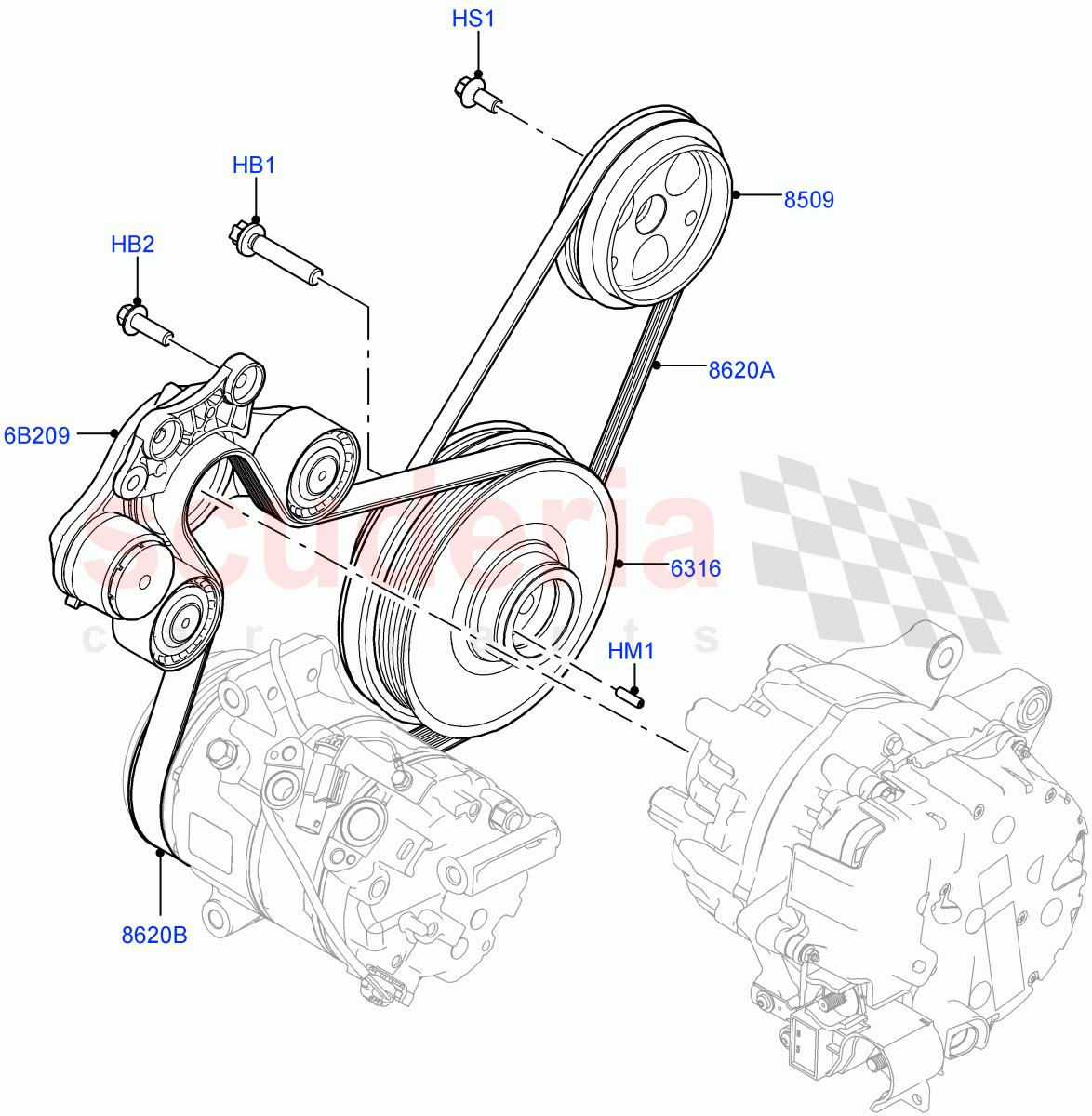 Pulleys And Drive Belts (2.0L AJ21D4 Diesel Mid, Halewood (UK)) ((V) FROMMH000001) of Land Rover Land Rover Range Rover Evoque (2019+) [2.0 Turbo Diesel AJ21D4]