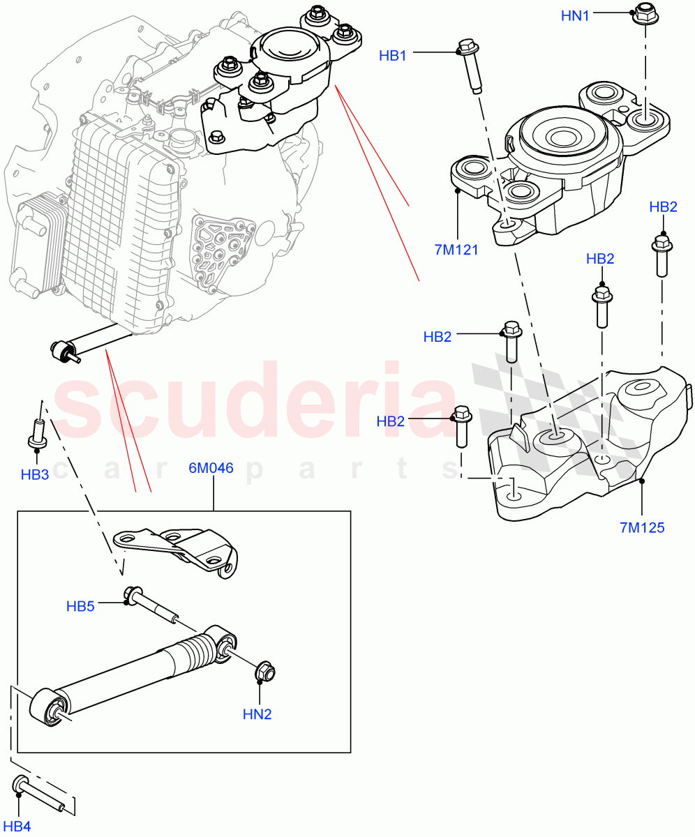 Transmission Mounting (2.0L I4 Mid AJ200 Petrol E100, Itatiaia (Brazil), 2.0L I4 Mid DOHC AJ200 Petrol) ((V) FROMJT000001) of Land Rover Land Rover Range Rover Evoque (2012-2018) [2.0 Turbo Petrol GTDI]