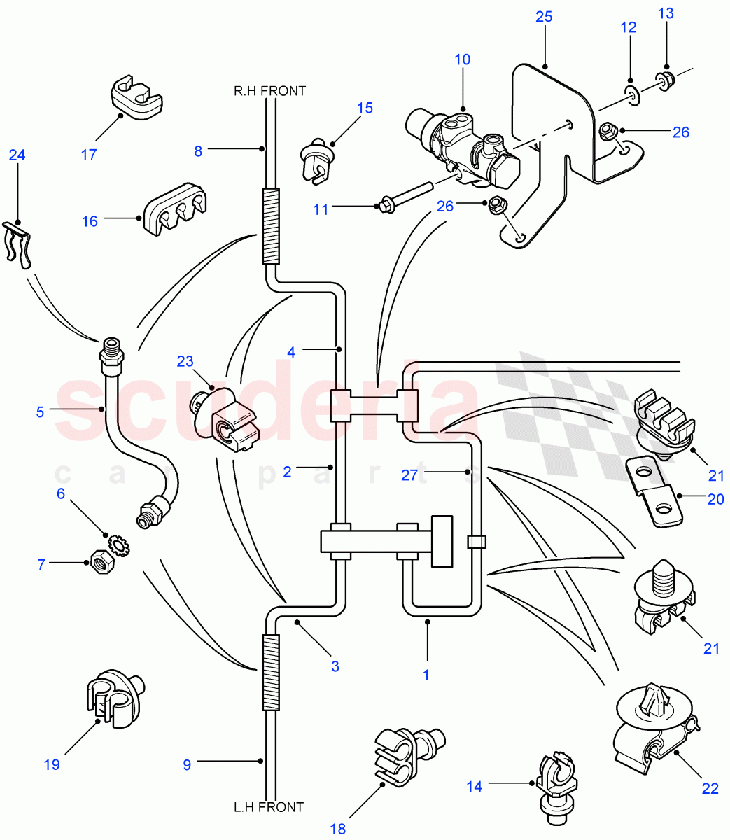 Front Brake Pipes (Brake Limiting Valve/Lav, Less Anti-Lock Braking System) ((V) FROM7A000001) of Land Rover Land Rover Defender (2007-2016)
