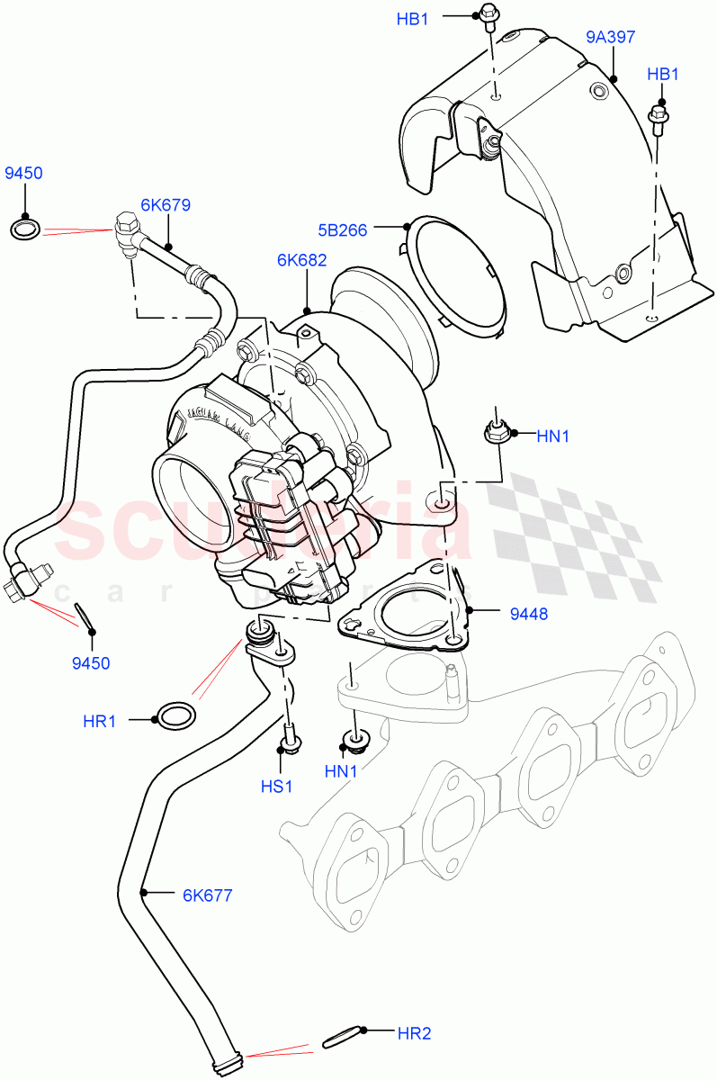 Turbocharger (Solihull Plant Build) (2.0L I4 DSL MID DOHC AJ200) ((V) FROMHA000001) of Land Rover Land Rover Discovery 5 (2017+) [2.0 Turbo Diesel]