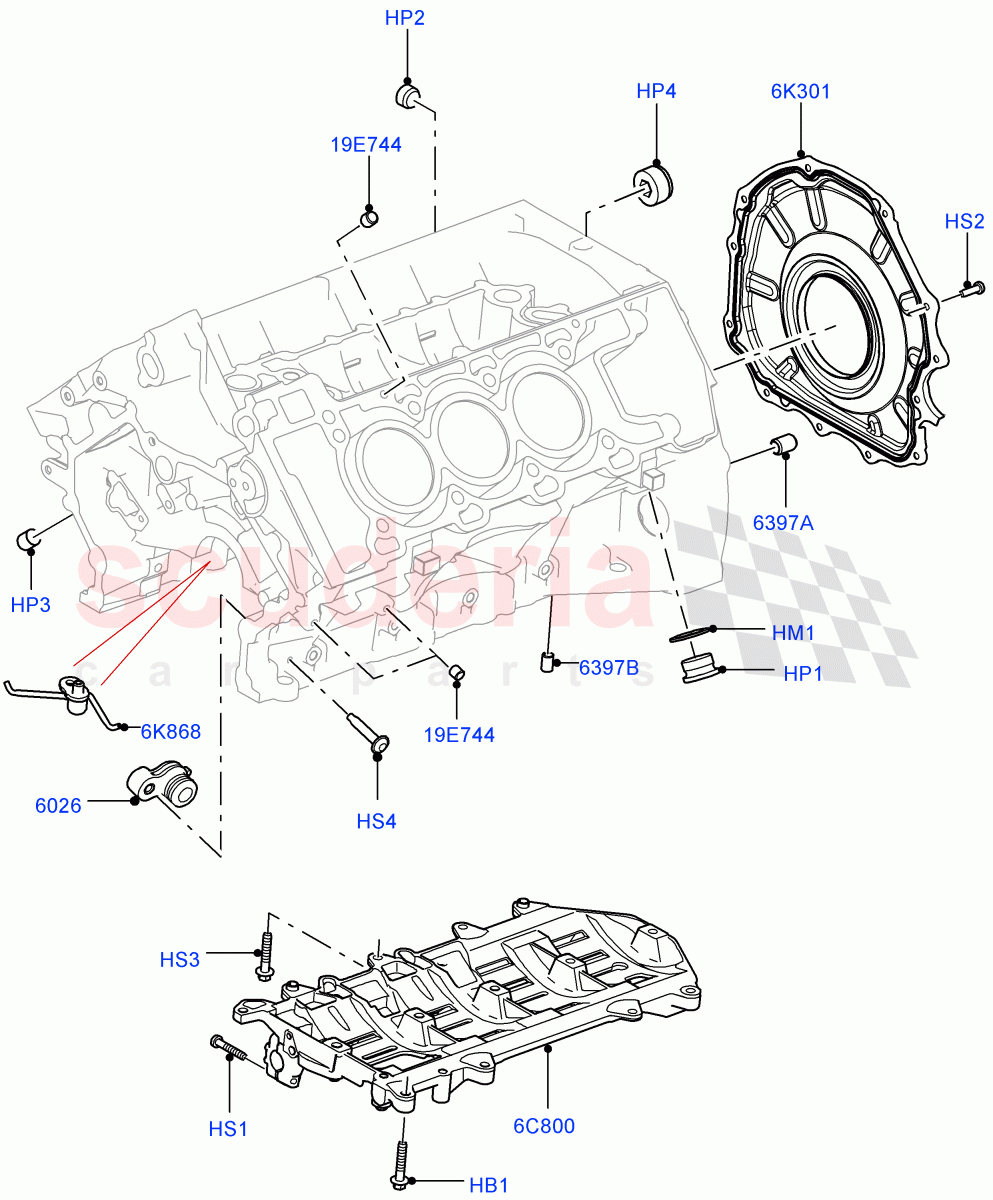 Cylinder Block And Plugs (Solihull Plant Build) (3.0L DOHC GDI SC V6 PETROL) ((V) FROMEA000001) of Land Rover Land Rover Range Rover Velar (2017+) [3.0 DOHC GDI SC V6 Petrol]