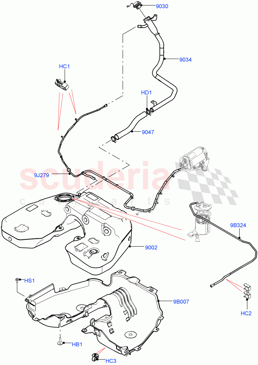 Fuel Tank & Related Parts (Nitra Plant Build) (2.0L I4 High DOHC AJ200 Petrol, Standard Wheelbase) ((V) FROMM2000001) of Land Rover Land Rover Defender (2020+) [2.0 Turbo Petrol AJ200P]