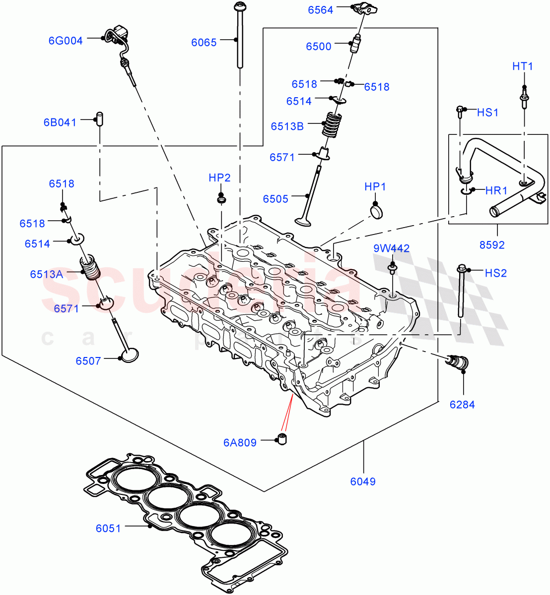 Cylinder Head (2.0L AJ20P4 Petrol High PTA, Halewood (UK), 2.0L AJ20P4 Petrol E100 PTA, 2.0L AJ20P4 Petrol Mid PTA) of Land Rover Land Rover Range Rover Evoque (2019+) [2.0 Turbo Petrol AJ200P]