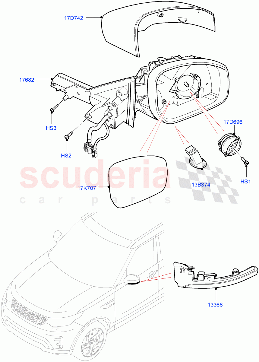 Exterior Rear View Mirror (Solihull Plant Build) ((V) FROMHA000001) of Land Rover Land Rover Discovery 5 (2017+) [3.0 I6 Turbo Diesel AJ20D6]