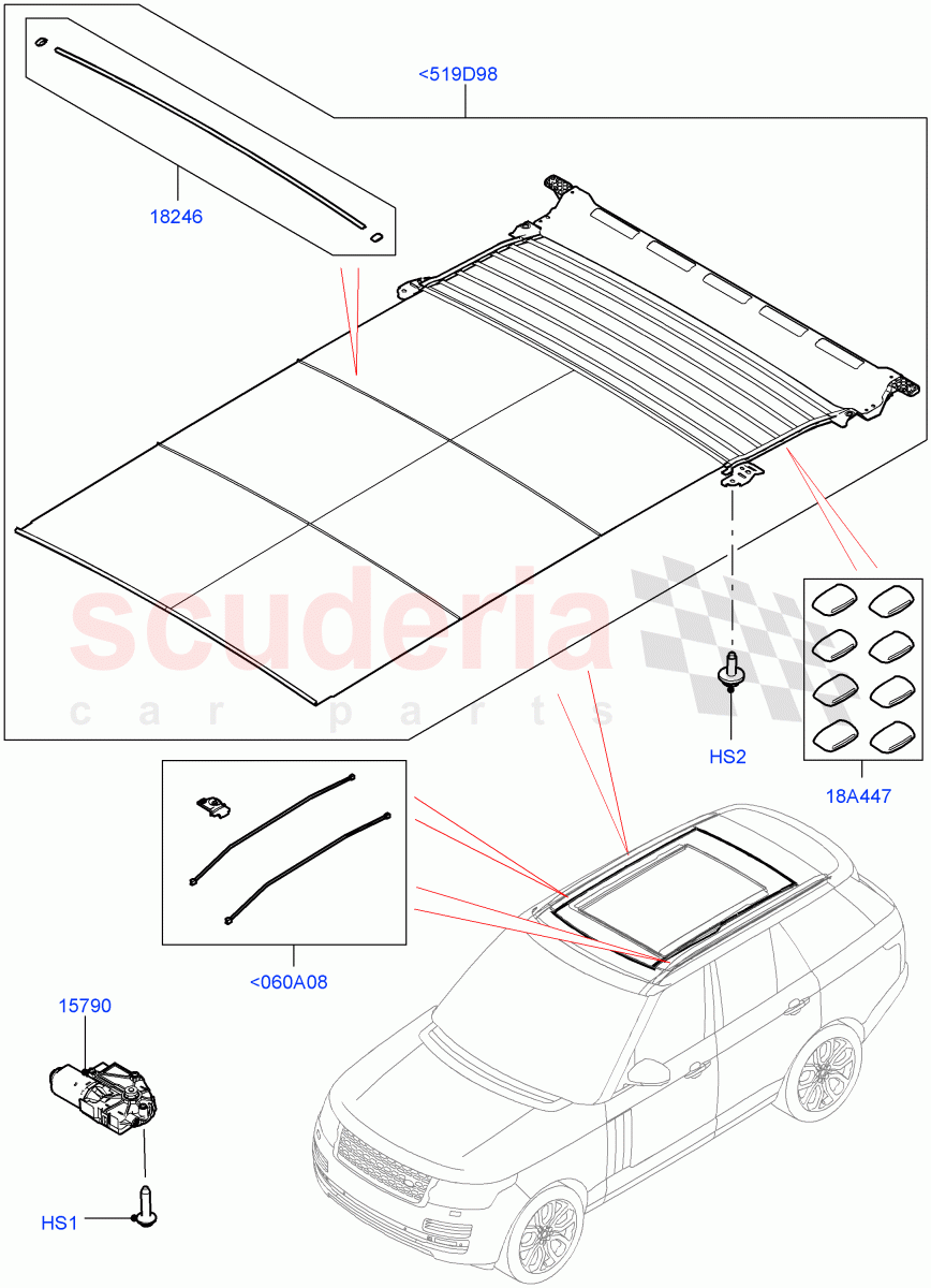 Sliding Roof Mechanism And Controls (Sun Blinds) (With Roof Conversion-Panorama Roof) ((V) FROMFA000001) of Land Rover Land Rover Range Rover (2012-2021) [3.0 I6 Turbo Diesel AJ20D6]