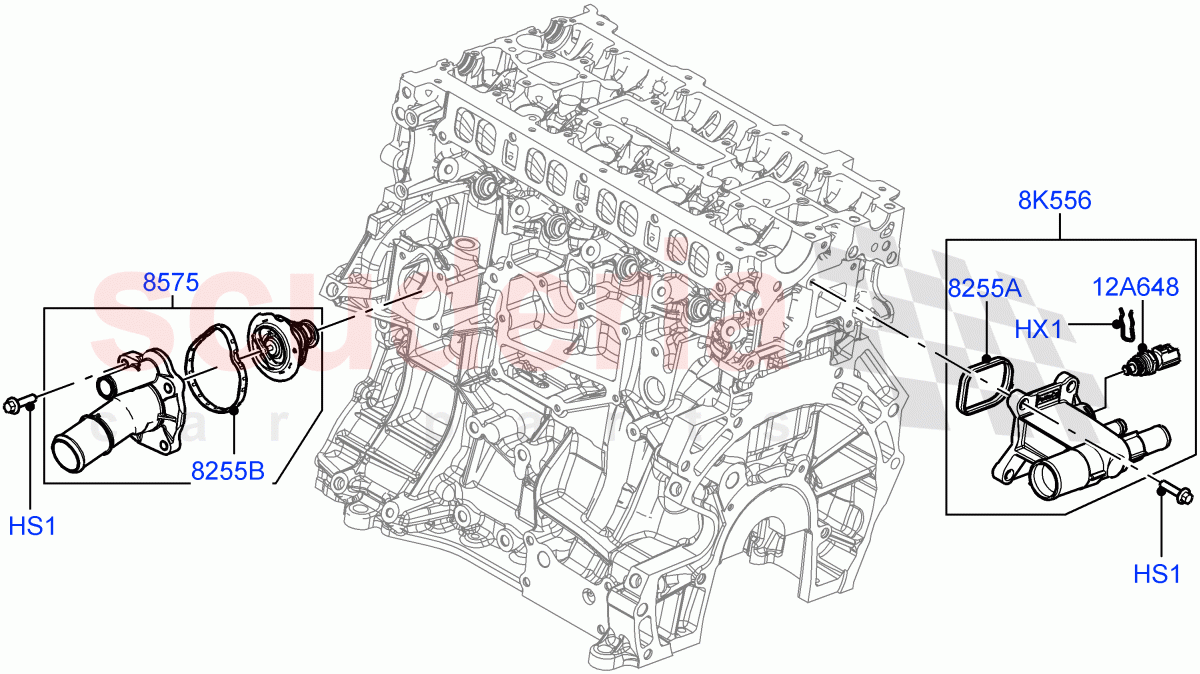 Thermostat/Housing & Related Parts (2.0L 16V TIVCT T/C Gen2 Petrol, Halewood (UK), 2.0L 16V TIVCT T/C 240PS Petrol) of Land Rover Land Rover Range Rover Evoque (2012-2018) [2.0 Turbo Petrol GTDI]