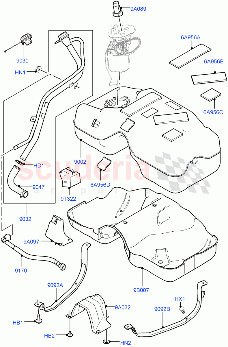 Fuel Tank & Related Parts (2.0L I4 High DOHC AJ200 Petrol, 2.0L I4 Mid DOHC AJ200 Petrol, 2.0L I4 Mid AJ200 Petrol E100) ((V) FROMJH000001) of Land Rover Land Rover Discovery Sport (2015+) [2.0 Turbo Petrol AJ200P]