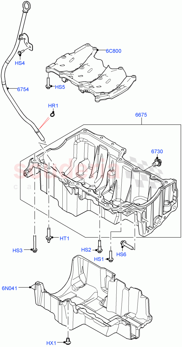 Oil Pan/Oil Level Indicator (2.0L I4 DSL MID DOHC AJ200, Itatiaia (Brazil), 2.0L I4 DSL HIGH DOHC AJ200) ((V) FROMGT000001) of Land Rover Land Rover Range Rover Evoque (2012-2018) [2.0 Turbo Diesel]
