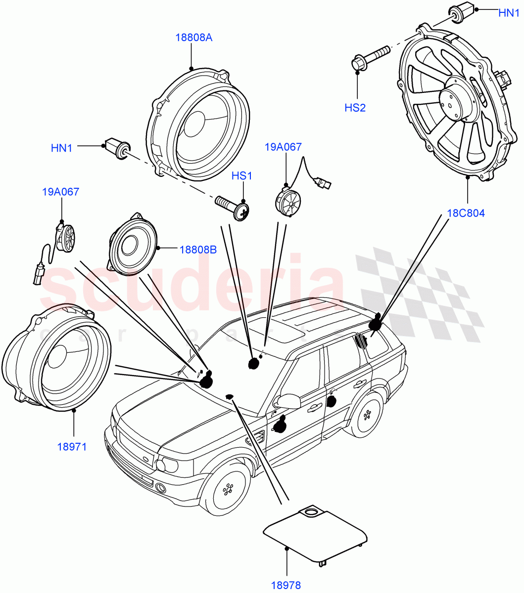 Speakers (Hi Line Audio System - 600 W, Hi ICE Branded, Midline Sound System) ((V) FROMAA000001) of Land Rover Land Rover Range Rover Sport (2010-2013) [5.0 OHC SGDI NA V8 Petrol]