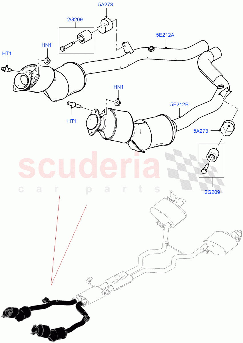 Front Exhaust System (5.0 Petrol AJ133 DOHC CDA, EU6C Emission, 5.0L P AJ133 DOHC CDA S/C Enhanced, EU6D - Final (Petrol) Emission, Beijing 6 Petrol Emission) ((V) FROMKA000001) of Land Rover Land Rover Range Rover (2012-2021) [5.0 OHC SGDI SC V8 Petrol]