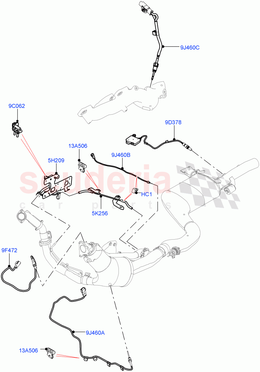 Exhaust Sensors And Modules (3.0 V6 D Gen2 Twin Turbo, EU6 + DPF Emissions) of Land Rover Land Rover Range Rover Velar (2017+) [3.0 Diesel 24V DOHC TC]