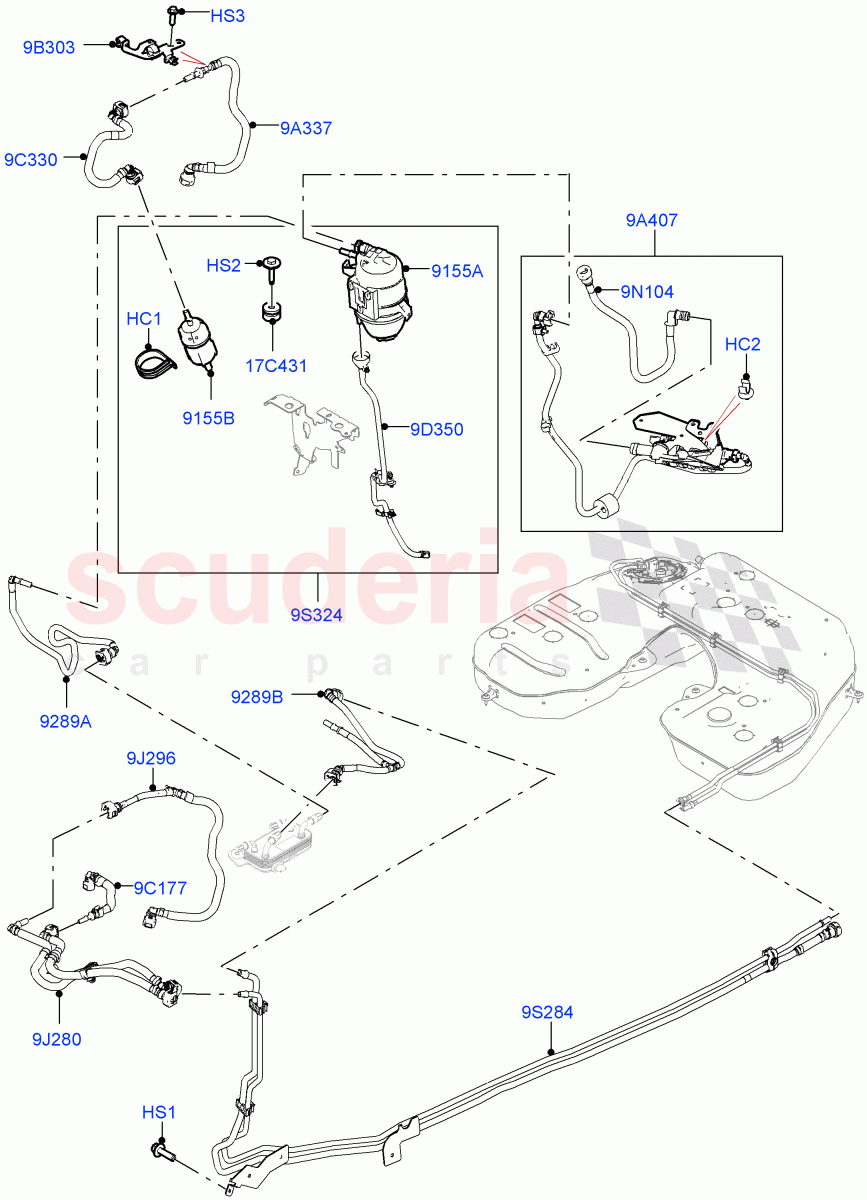 Fuel Lines (Nitra Plant Build, Dirty Fuel Markets - BRIC) (2.0L I4 DSL HIGH DOHC AJ200, Fuel Tank-Diesel With Filters) of Land Rover Land Rover Defender (2020+) [2.0 Turbo Diesel]