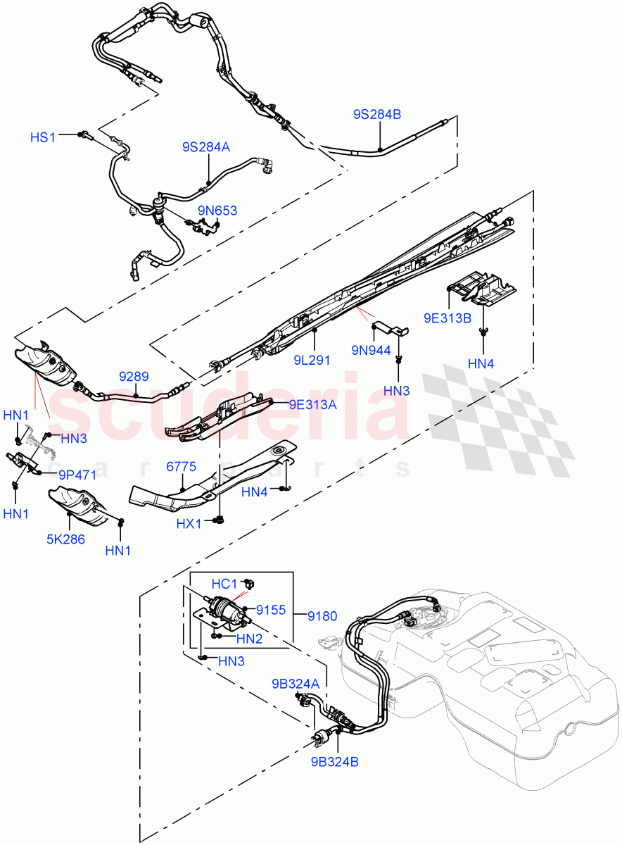 Fuel Lines (Centre And Front) (2.0L I4 Mid AJ200 Petrol E100, Itatiaia (Brazil)) ((V) FROMJT000001) of Land Rover Land Rover Discovery Sport (2015+) [2.0 Turbo Petrol AJ200P]