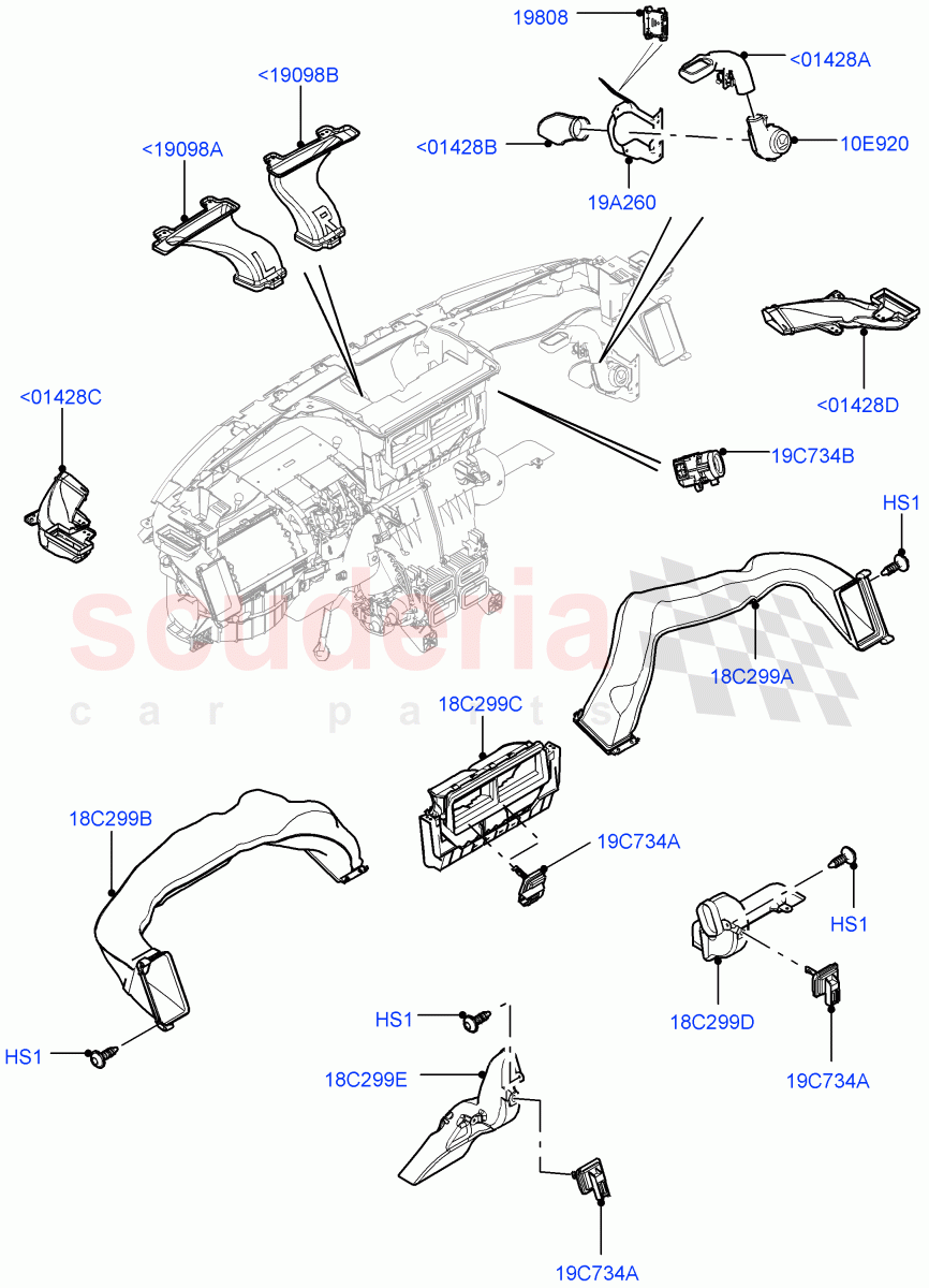 Air Vents, Louvres And Ducts (Internal Components, Instrument panel) (Head Up Display) ((V) FROMFA000001) of Land Rover Land Rover Range Rover (2012-2021) [3.0 I6 Turbo Diesel AJ20D6]