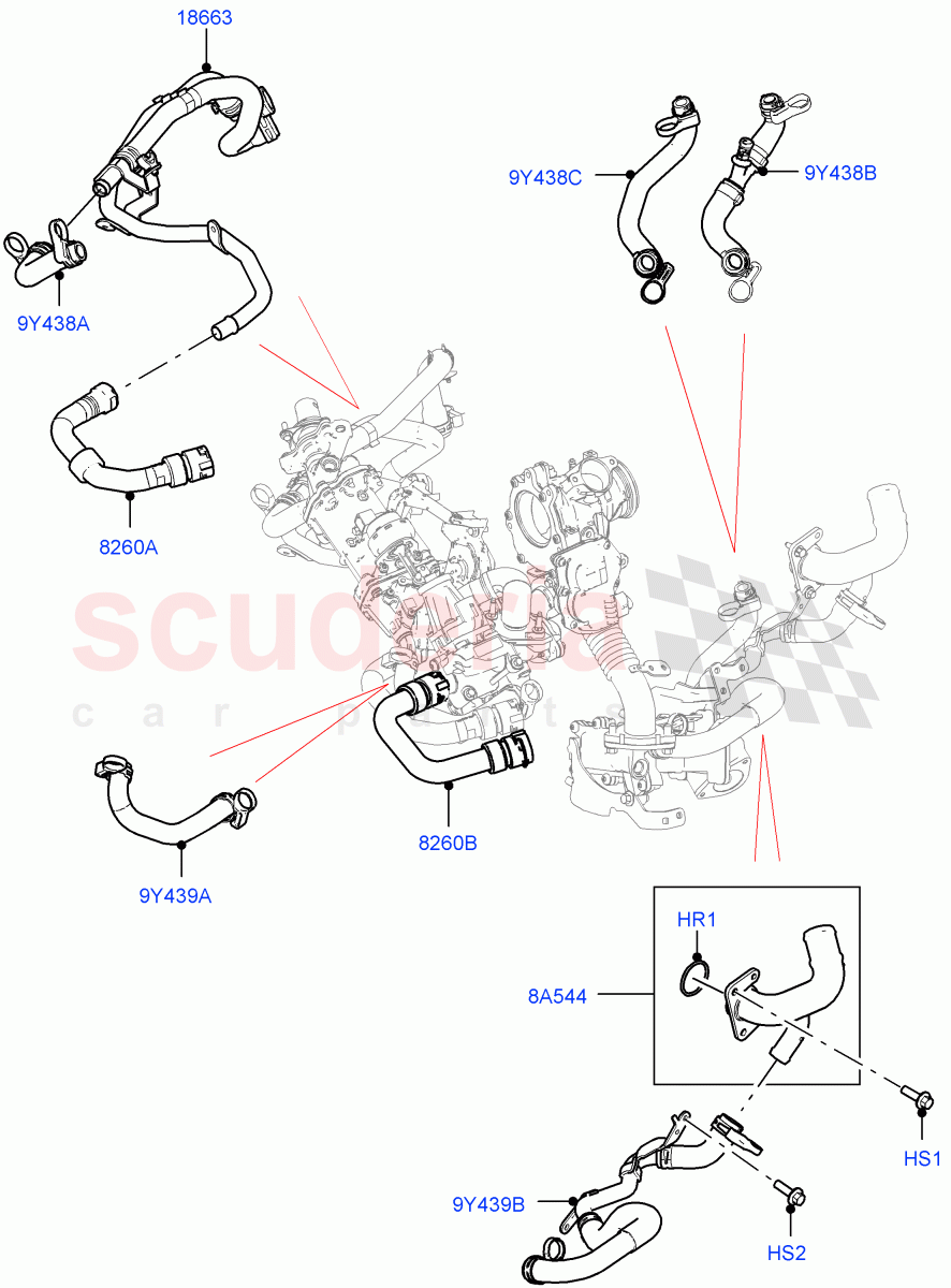 EGR Cooling System (2.0L AJ20D4 Diesel Mid PTA, Halewood (UK), 2.0L AJ20D4 Diesel LF PTA, 2.0L AJ20D4 Diesel High PTA) of Land Rover Land Rover Range Rover Evoque (2019+) [2.0 Turbo Diesel]