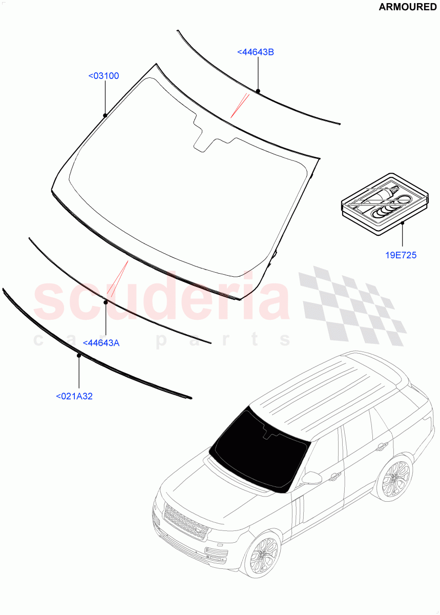 Windscreen/Inside Rear View Mirror (Armoured) ((V) FROMEA000001) of Land Rover Land Rover Range Rover (2012-2021) [3.0 I6 Turbo Petrol AJ20P6]
