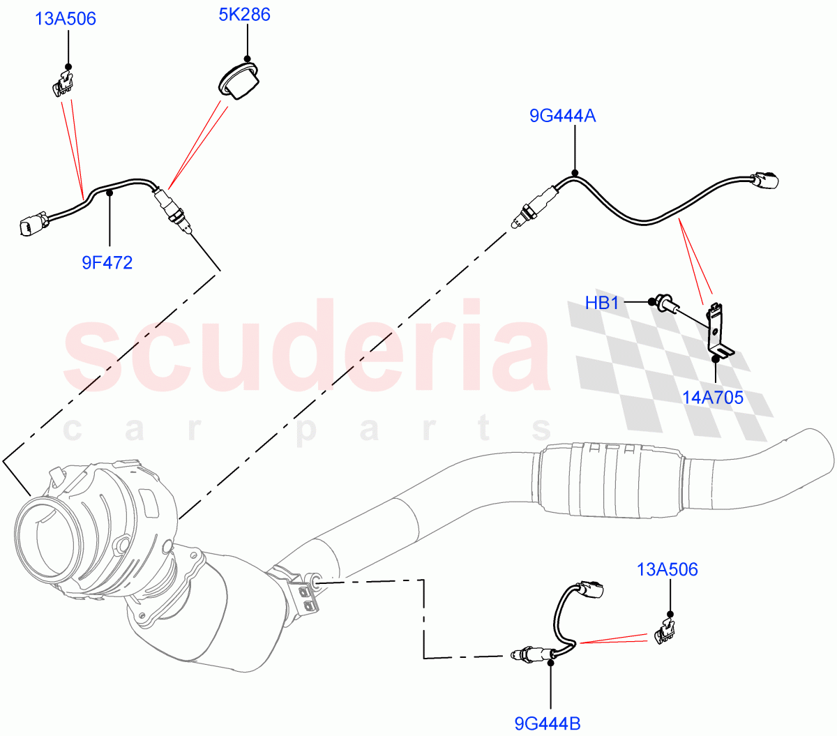 Exhaust Sensors And Modules (3.0L AJ20P6 Petrol High, SULEV Requirements, Proconve L6 Emissions, EU6 Emissions, Japan Requirements, Stage V European Emissions) ((V) FROMKA000001) of Land Rover Land Rover Range Rover Sport (2014+) [3.0 I6 Turbo Petrol AJ20P6]