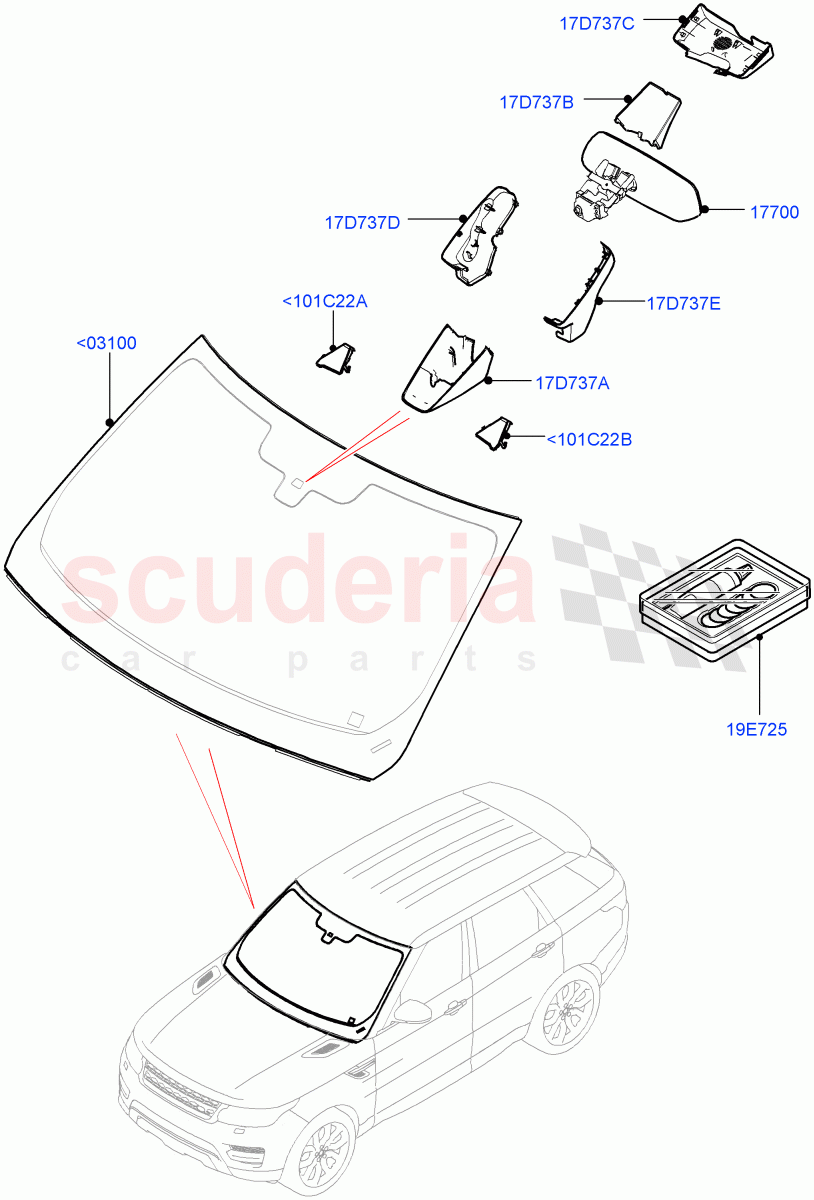 Windscreen/Inside Rear View Mirror of Land Rover Land Rover Range Rover Sport (2014+) [5.0 OHC SGDI SC V8 Petrol]