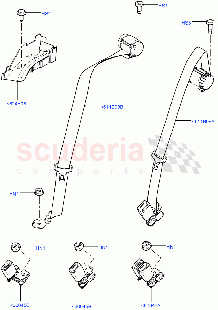 Rear Seat Belts (Itatiaia (Brazil)) ((V) FROMGT000001) of Land Rover Land Rover Range Rover Evoque (2012-2018) [2.0 Turbo Diesel]