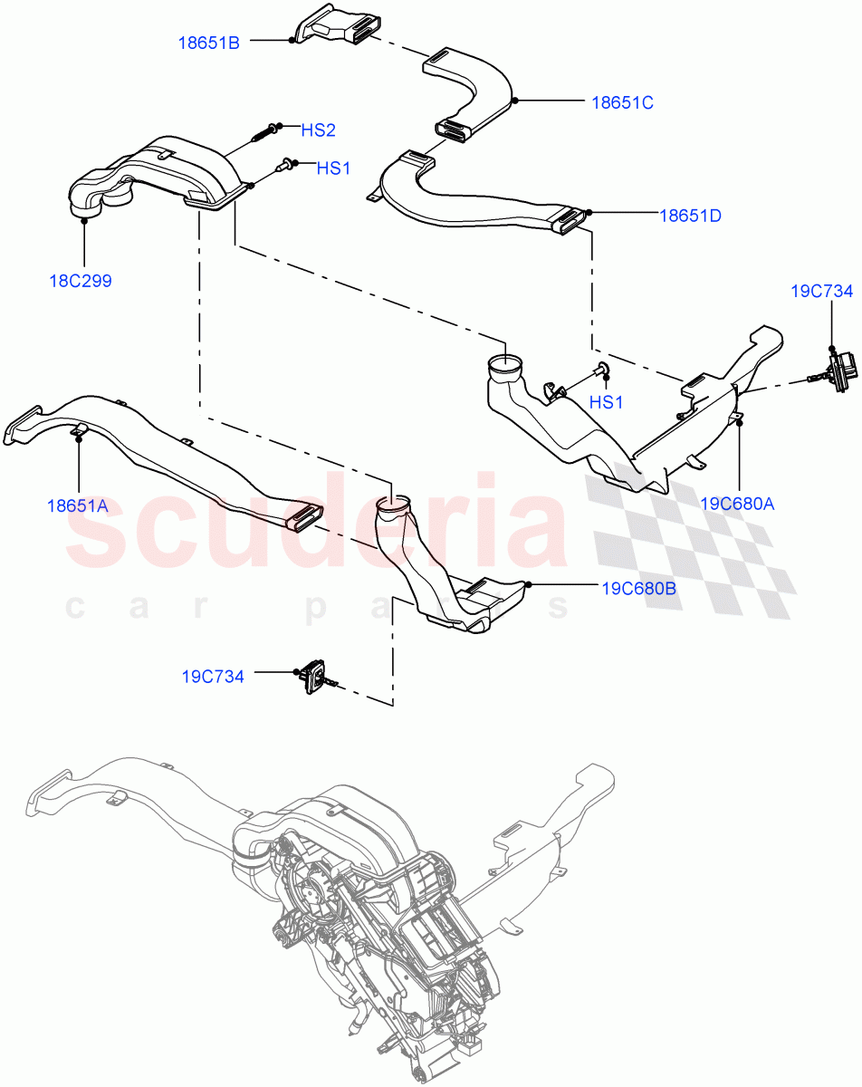 Air Vents, Louvres And Ducts (Solihull Plant Build, Internal Components, Under Rear Seat) (With Air Conditioning - Front/Rear) ((V) FROMHA000001, (V) TOJA999999) of Land Rover Land Rover Discovery 5 (2017+) [3.0 Diesel 24V DOHC TC]