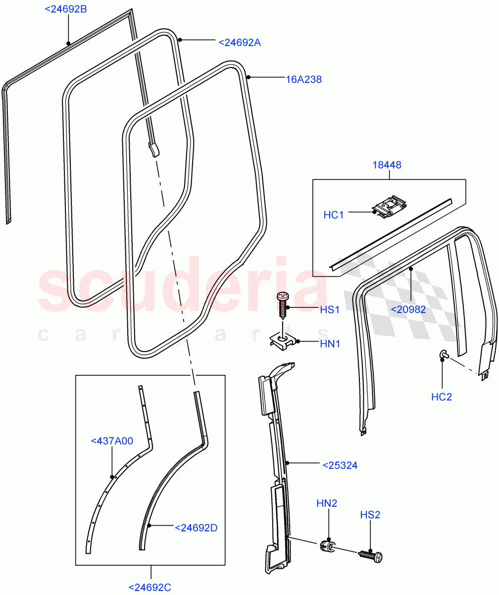 Rear Doors, Hinges & Weatherstrips (Finisher And Seals) ((V) FROMAA000001) of Land Rover Land Rover Range Rover (2010-2012) [3.6 V8 32V DOHC EFI Diesel]