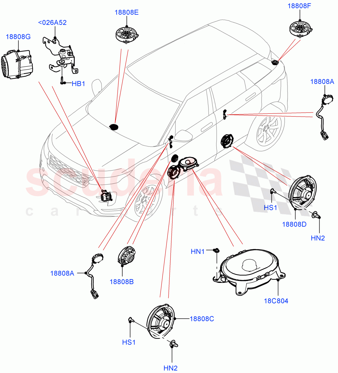 Speakers (Changsu (China), Premium Audio 1280 W) of Land Rover Land Rover Range Rover Evoque (2019+) [1.5 I3 Turbo Petrol AJ20P3]
