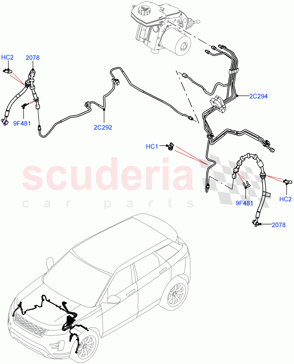 Front Brake Pipes (LHD, Itatiaia (Brazil), Less Electric Engine Battery, Electric Engine Battery-MHEV) of Land Rover Land Rover Range Rover Evoque (2019+) [2.0 Turbo Diesel AJ21D4]