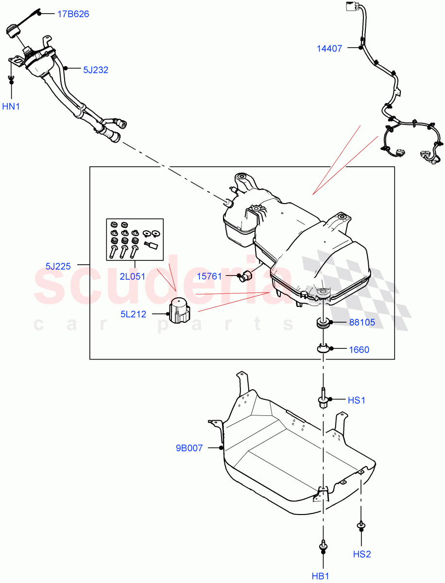 Exhaust Fluid Injection System (Tank And Filler) (2.0L AJ20D4 Diesel LF PTA, Halewood (UK), With Diesel Exh Fluid Emission Tank, 2.0L AJ20D4 Diesel High PTA, 2.0L AJ20D4 Diesel Mid PTA) of Land Rover Land Rover Range Rover Evoque (2019+) [2.0 Turbo Diesel]