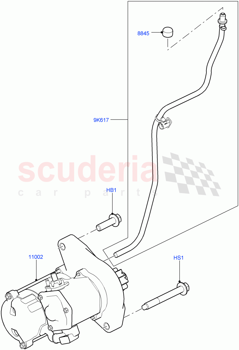 Starter Motor (Nitra Plant Build) (3.0L DOHC GDI SC V6 PETROL, Standard Electric Starter Motor) ((V) FROMK2000001) of Land Rover Land Rover Discovery 5 (2017+) [3.0 DOHC GDI SC V6 Petrol]