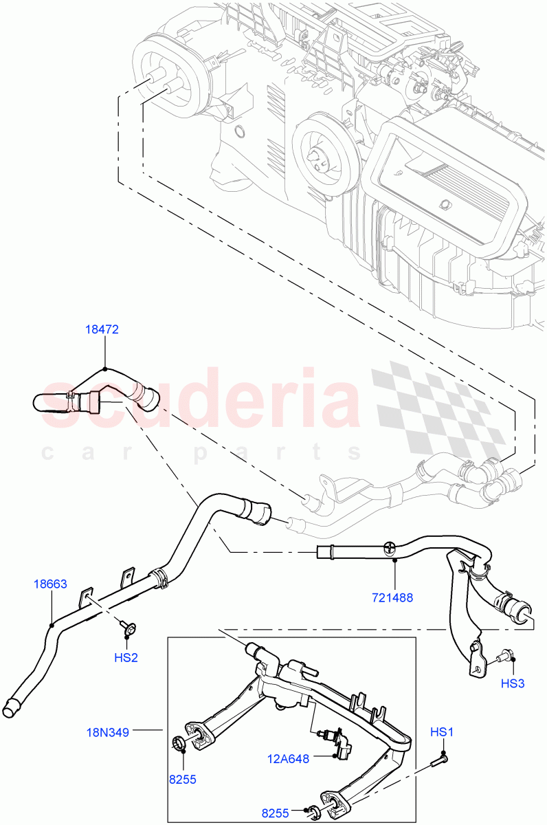 Heater Hoses (Solihull Plant Build) (3.0L DOHC GDI SC V6 PETROL, Less Auxiliary Coolant Pumps, Less Heater, With Fresh Air Heater, With Ptc Heater) ((V) FROMHA000001) of Land Rover Land Rover Discovery 5 (2017+) [3.0 Diesel 24V DOHC TC]